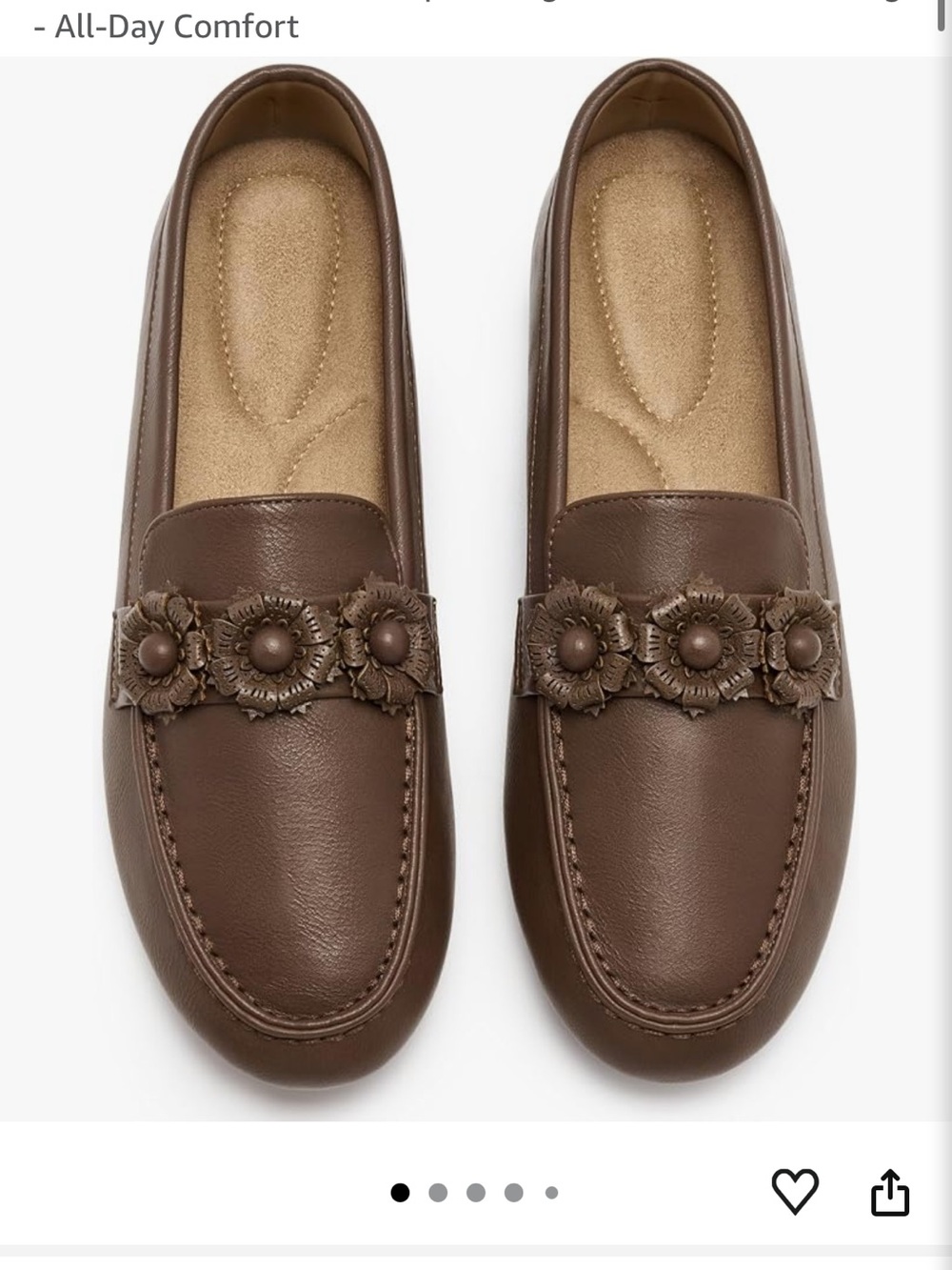 Brown Floral Trim Loafers